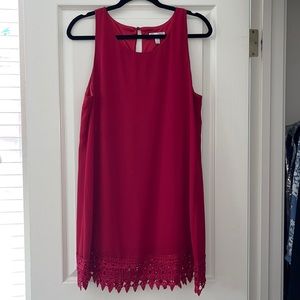 Red Shift Dress with Lace Hem